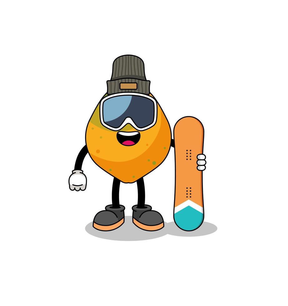 desenho de mascote do jogador de snowboard de mamão vetor