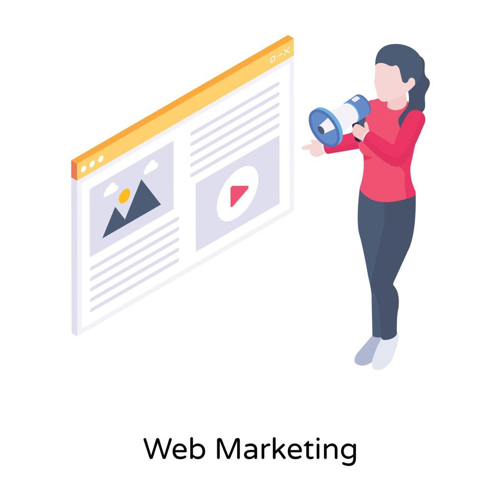 baixe o ícone isométrico de marketing na web, design vetorial vetor
