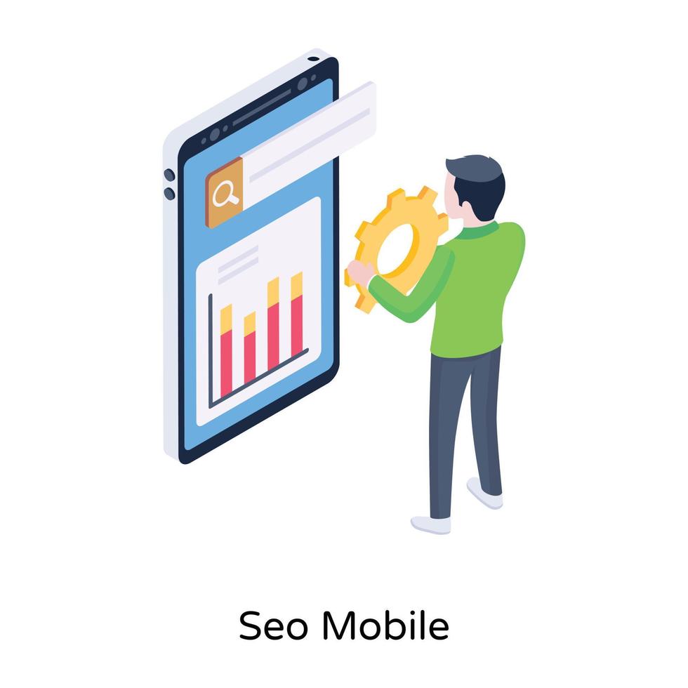 baixe um ícone isométrico do seo mobile vetor