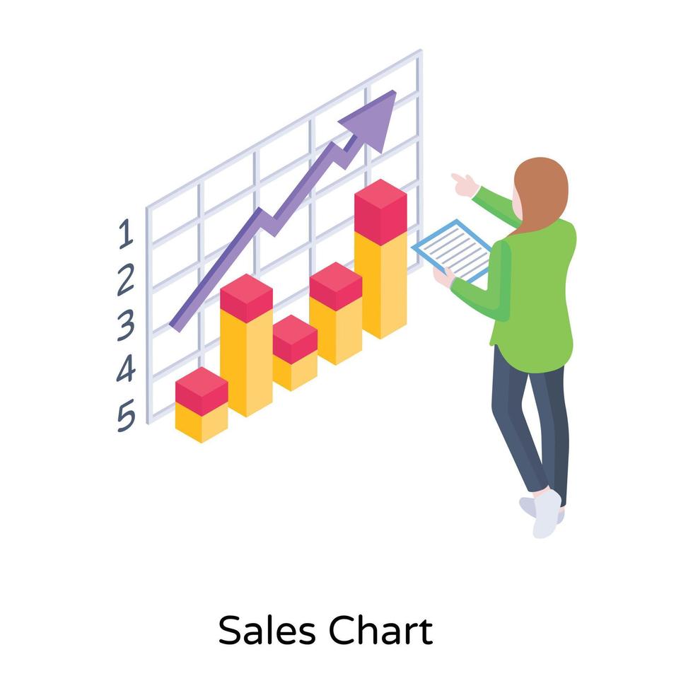 pessoa monitorando gráfico de vendas, um desenho vetorial isométrico vetor