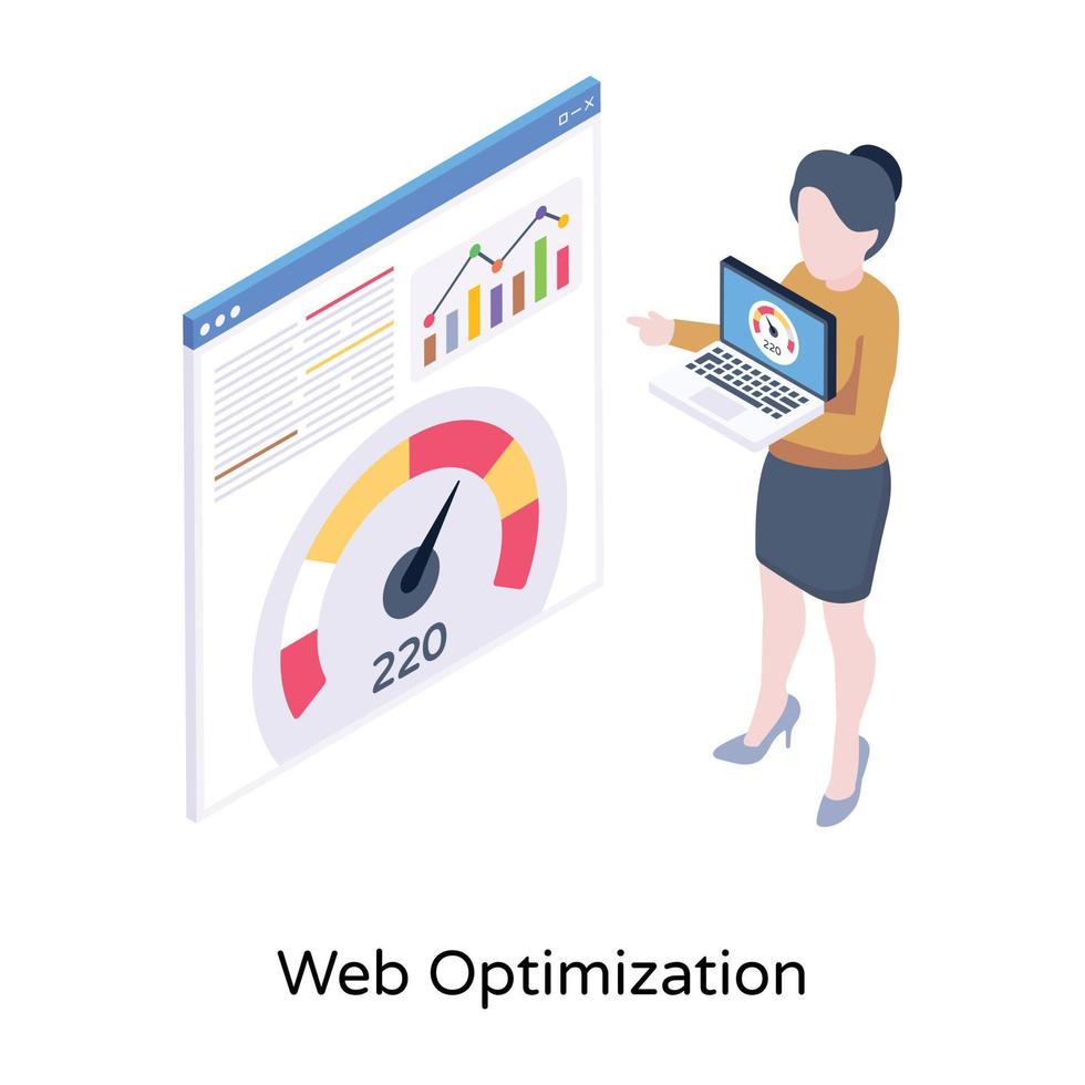 teste de velocidade do site, o ícone isométrico de otimização da web vetor