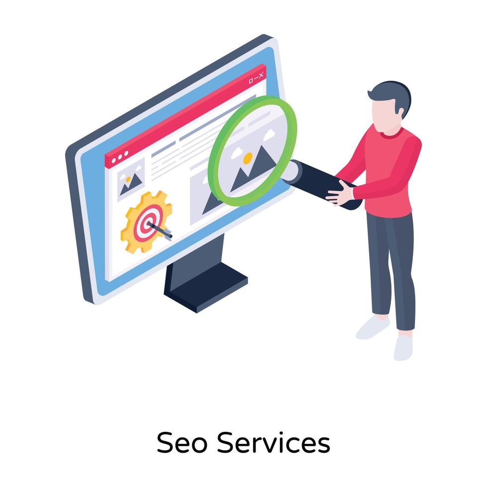 otimização de sites, um ícone isométrico de serviços de seo vetor