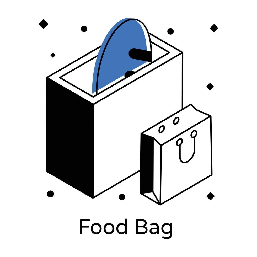 um ícone isométrico de um saco de comida vetor