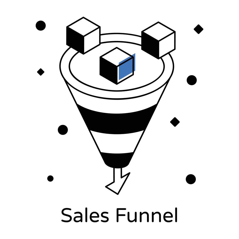 ícone isométrico do funil de vendas, filtragem de negócios vetor
