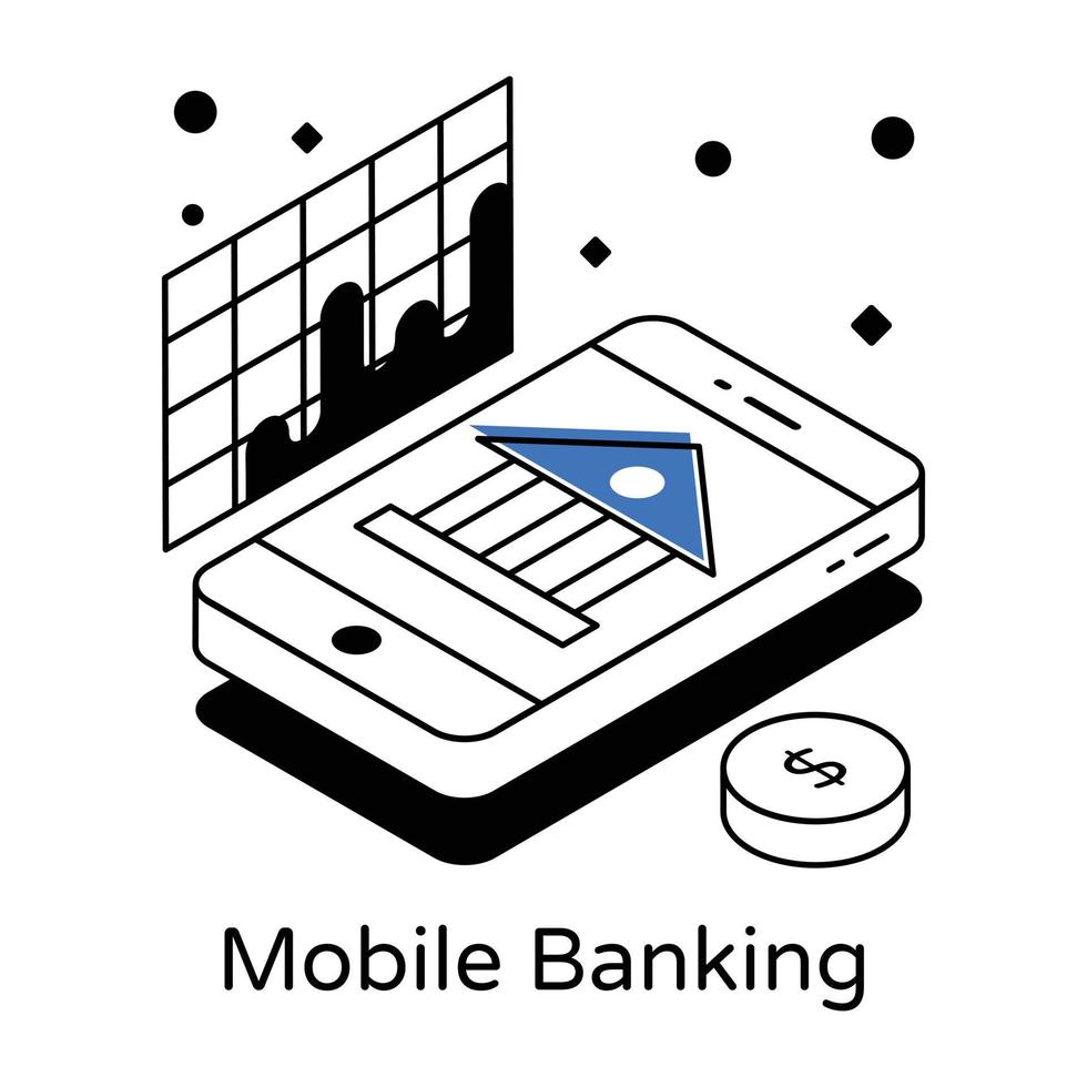 design de ícone isométrico de banco móvel na moda vetor
