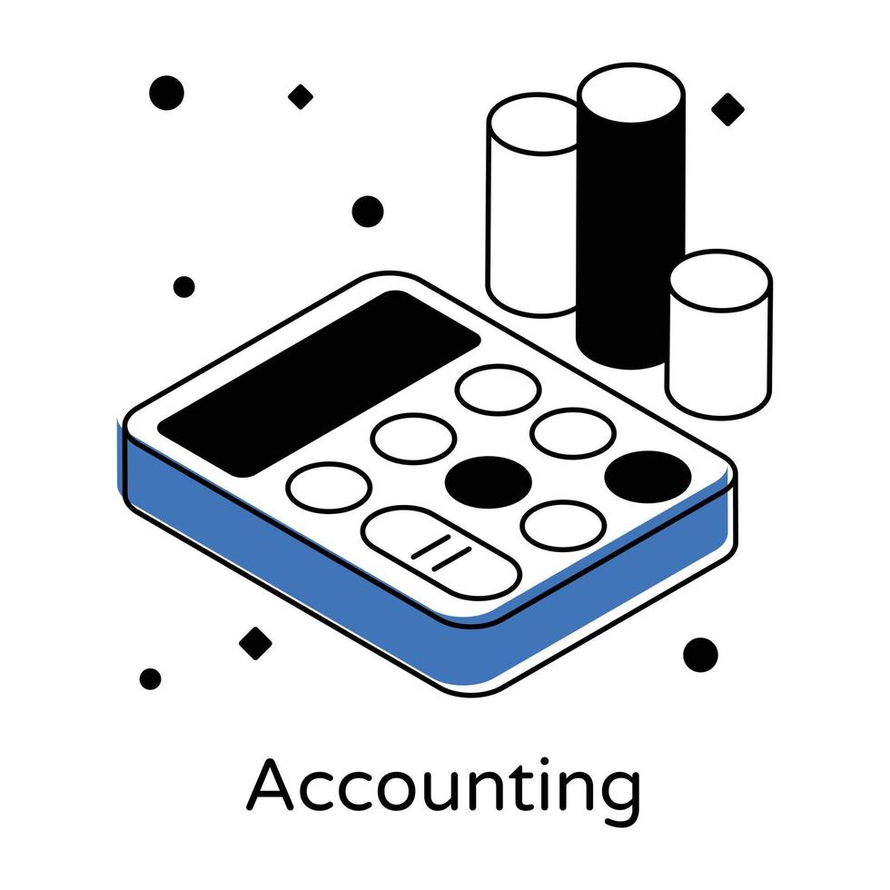 gráfico com calculadora denotando contabilidade no ícone isométrico vetor