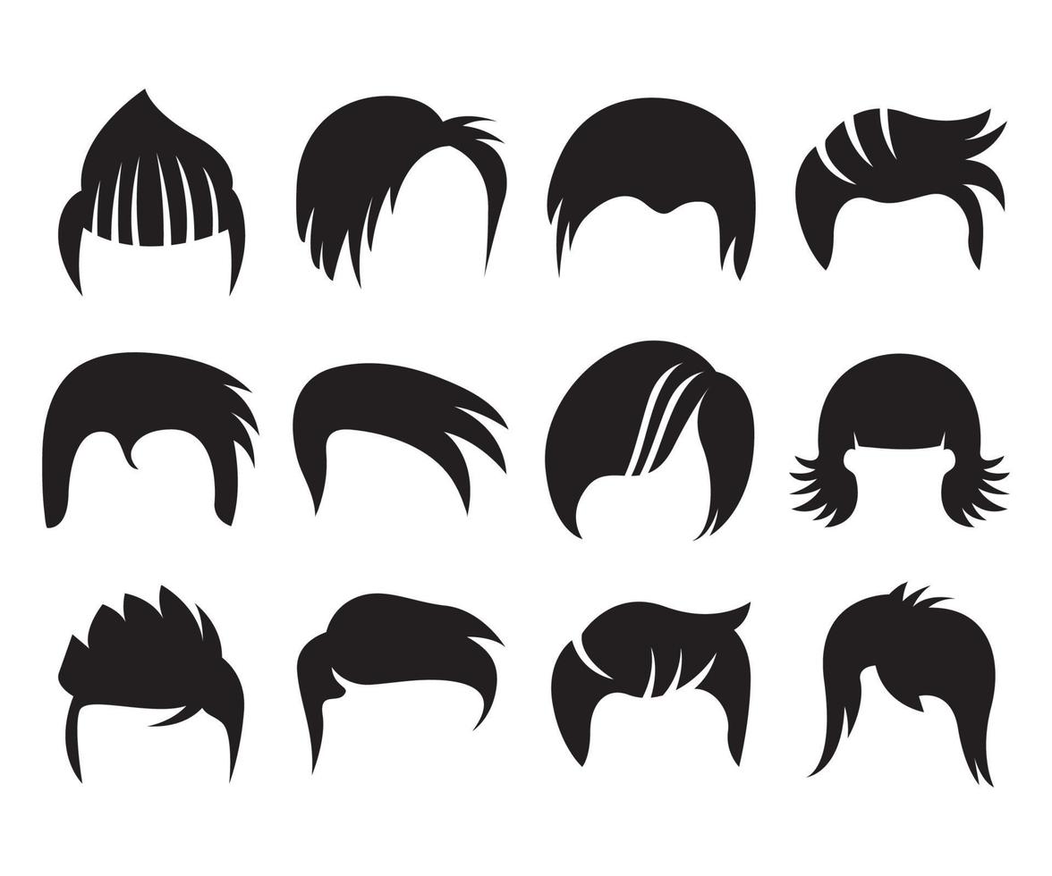 conjunto de ícones de peruca e penteado de silhueta vetor