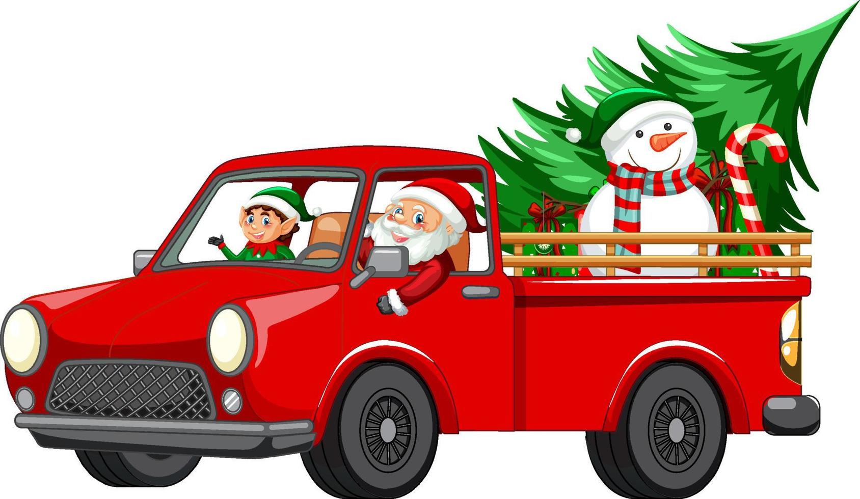 papai noel dirigindo carro para entrega de presentes de natal vetor