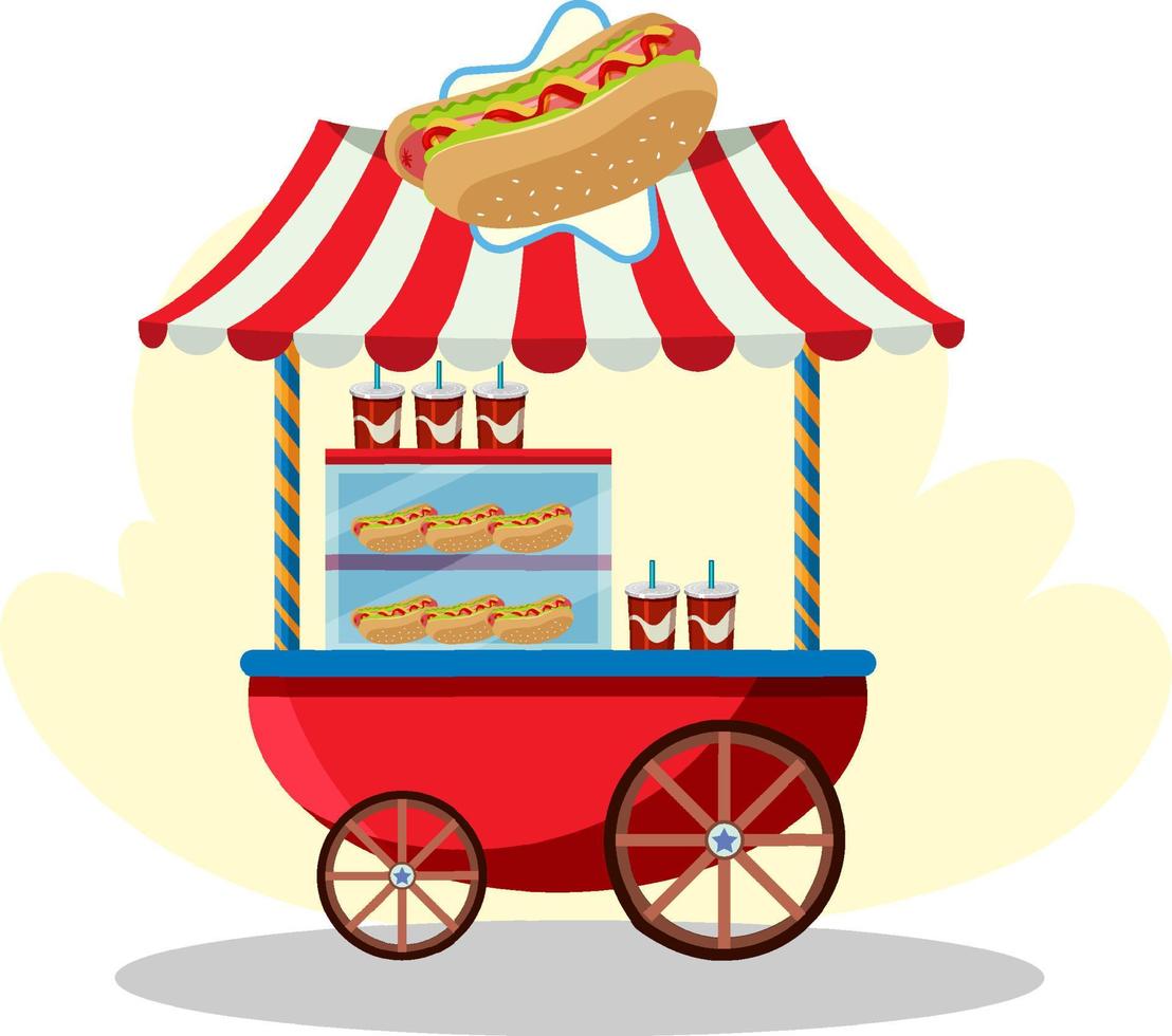 conceito de carrinho de comida de rua com carrinho de cachorro-quente vetor