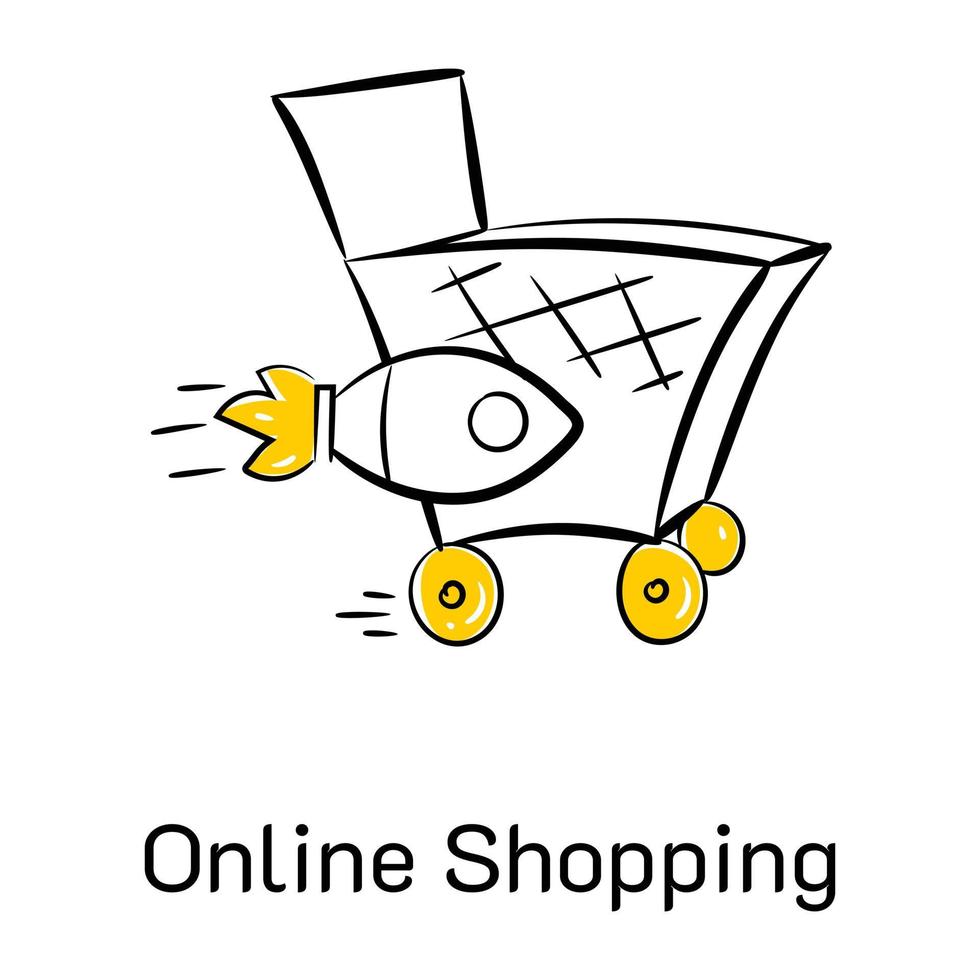 um ícone moderno desenhado à mão de compras online vetor