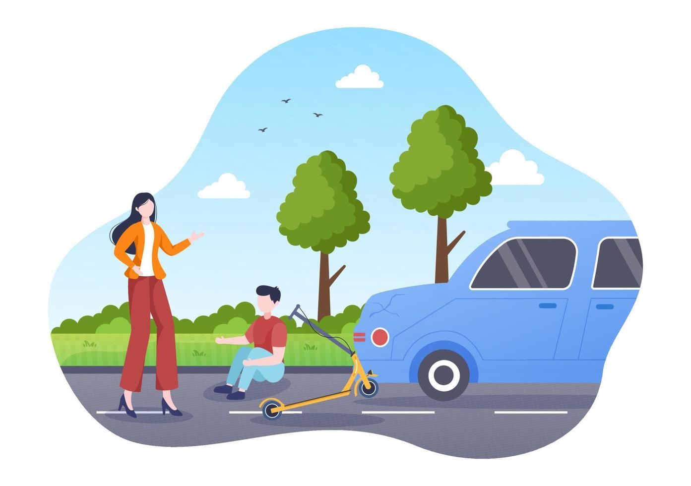 ilustração de fundo de acidente de carro com dois carros colidindo ou batendo em algo na estrada causando danos em estilo simples vetor