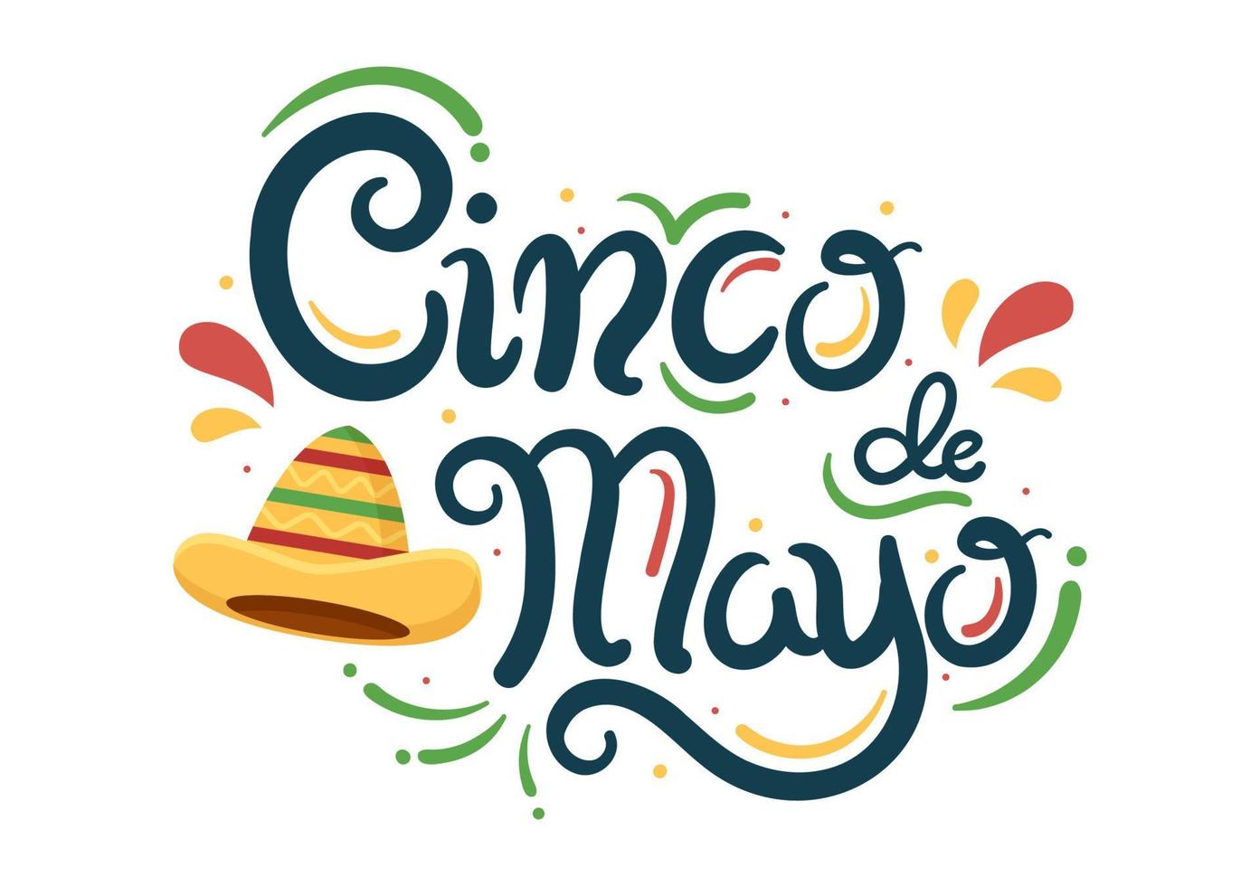 ilustração de estilo de desenho animado de celebração de feriado mexicano de cinco de maio com cacto, guitarra, sombrero e bebendo tequila para pôster ou cartão de felicitações vetor