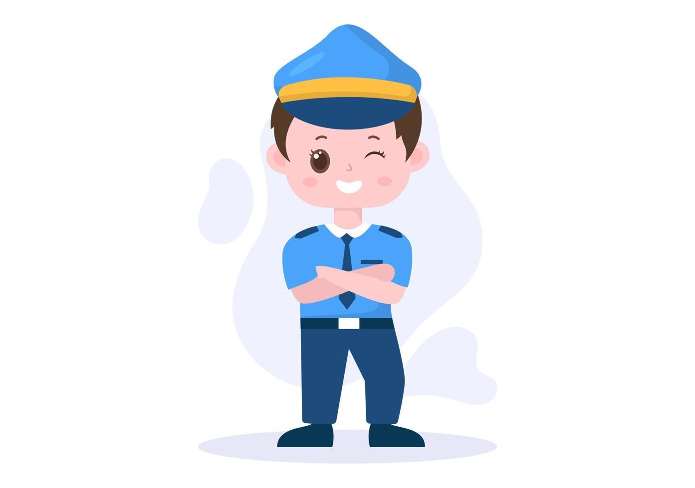 ilustração vetorial de personagem policial de crianças fofas usando uniforme com equipamento definido em estilo cartoon plana vetor