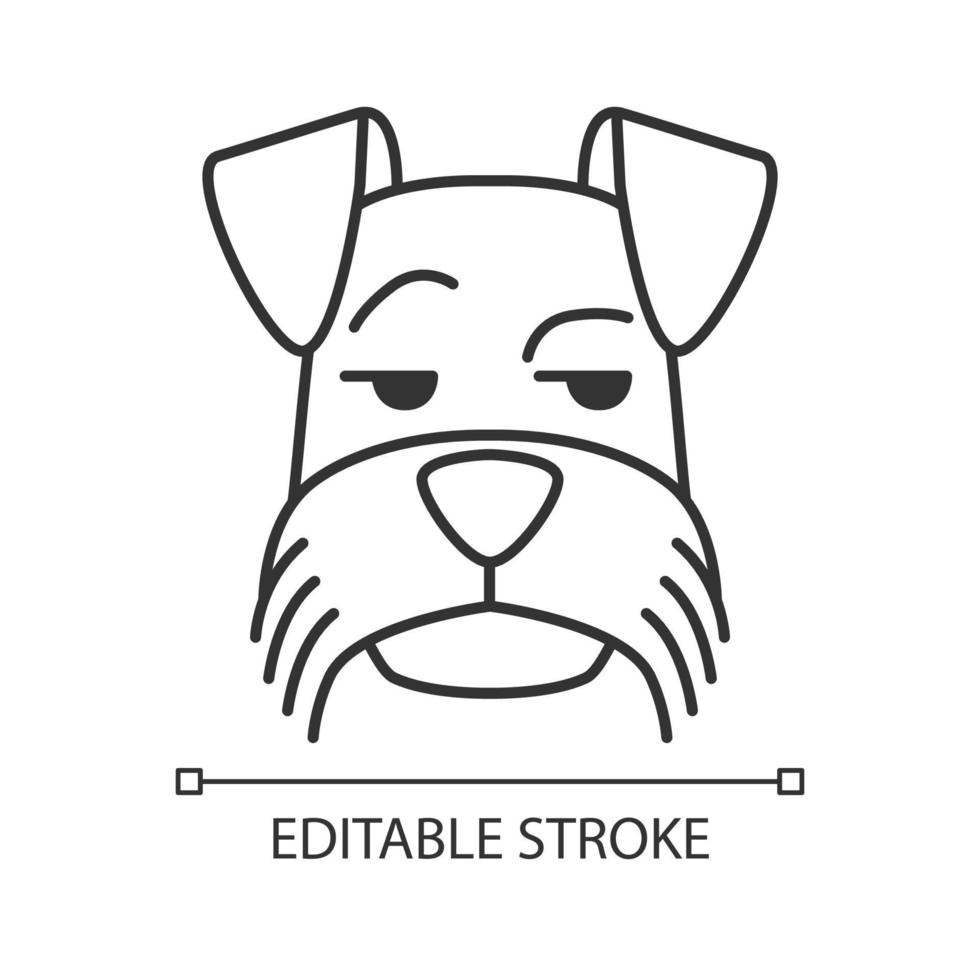 personagem linear kawaii fofo mini schnauzer. ícone de linha fina. cão com focinho sorridente. animal com olhos olhando para o lado. cachorrinho doméstico infeliz. ilustração em vetor contorno isolado. traço editável