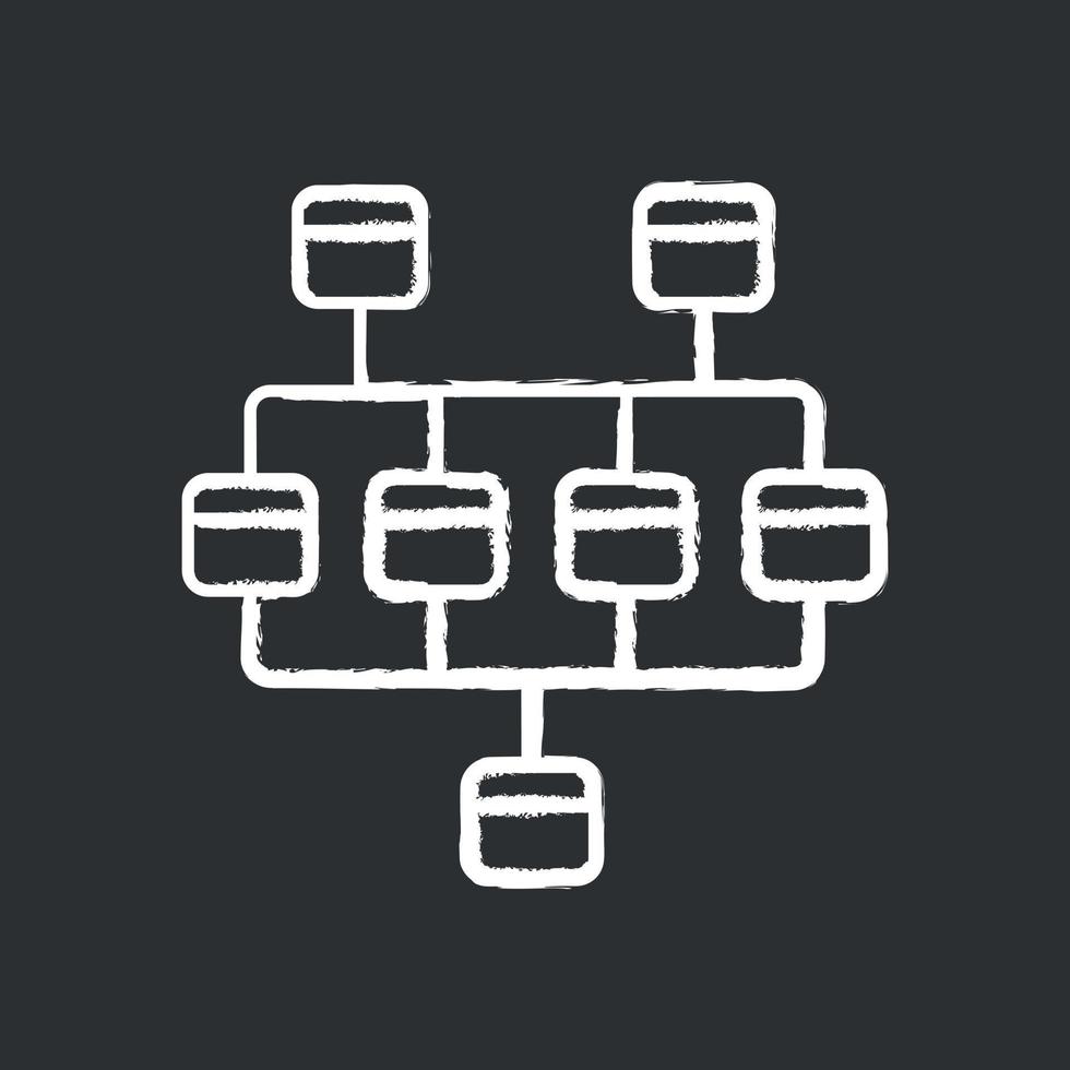 ícone de giz de diagrama de rede. diagrama de cluster. vértices e arestas do grafo. Ciência da Computação. gráfico gráfico de rede. estrutura de computadores. sistema interligado. ilustração de quadro-negro vetorial isolado vetor