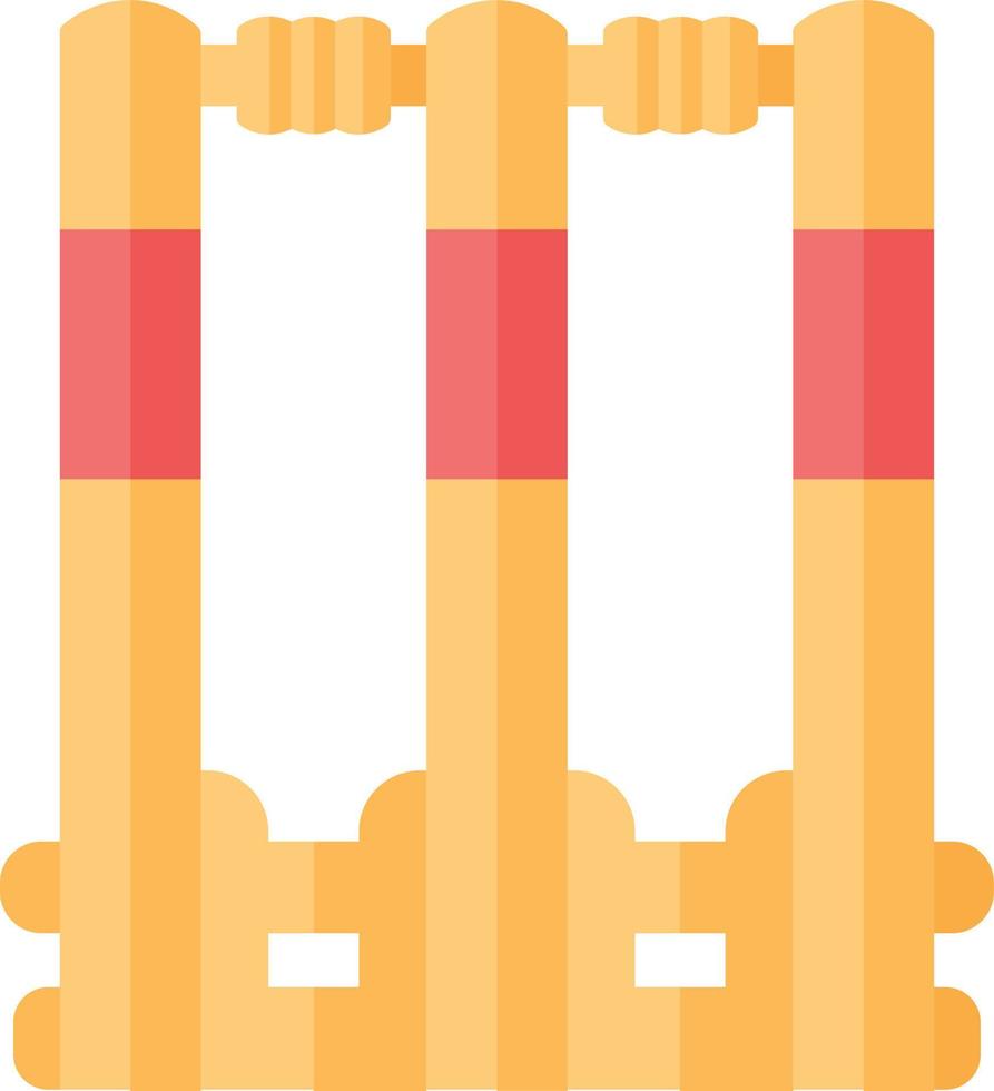 ícone de cor de sombra longa de design plano de tocos de críquete. postigo de críquete. portão no jogo. três postes verticais com alças. equipamento de playground esportivo. atividade esportiva ao ar livre. ilustração em vetor silhueta