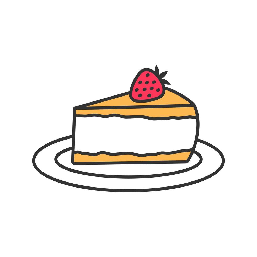 cheesecake com ícone de cor morango. Pedaco de bolo. ilustração vetorial isolada vetor