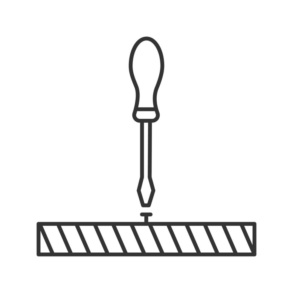 chave de fenda, gire o ícone linear do parafuso. ilustração de linha fina. símbolo de contorno. desenho de contorno isolado de vetor