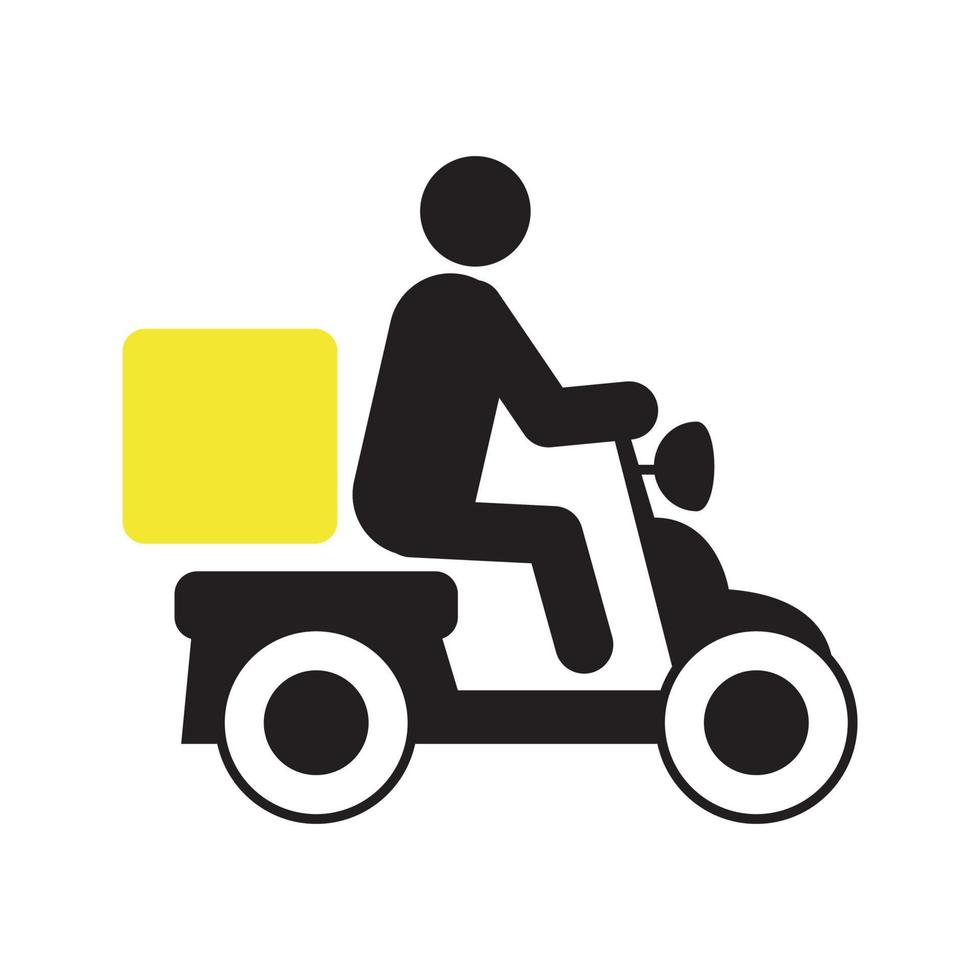 pessoa dirigindo o ícone de silhueta de scooter de entrega. entrega de pizza. moto com caixa. ilustração vetorial isolada vetor