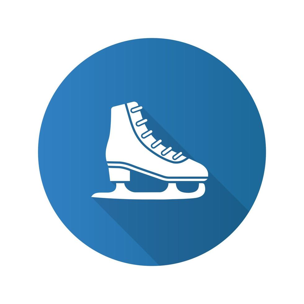 ícone de glifo de design plano de patim de gelo longa sombra. bota de patinação. ilustração em vetor silhueta
