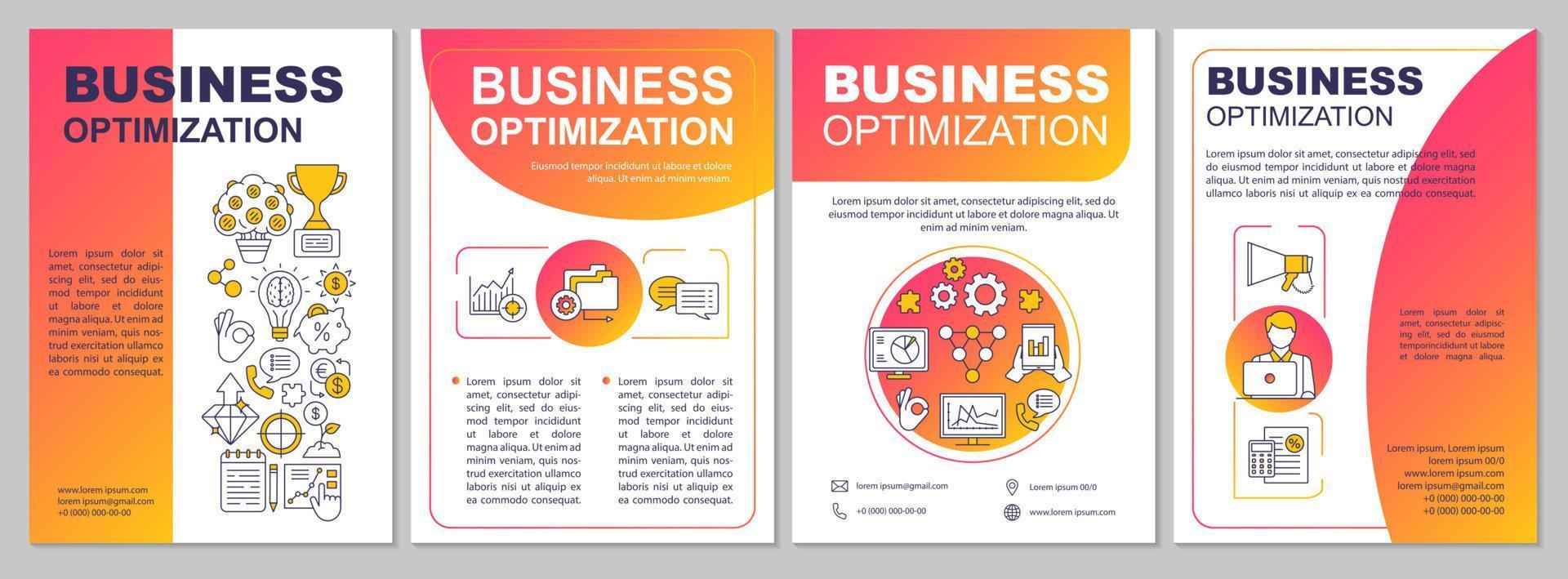 layout de modelo de folheto de otimização de negócios. marketing. folheto, livreto, design de impressão de folheto. gestão do desempenho empresarial. layouts de página vetorial para revistas, relatórios anuais, cartazes publicitários vetor