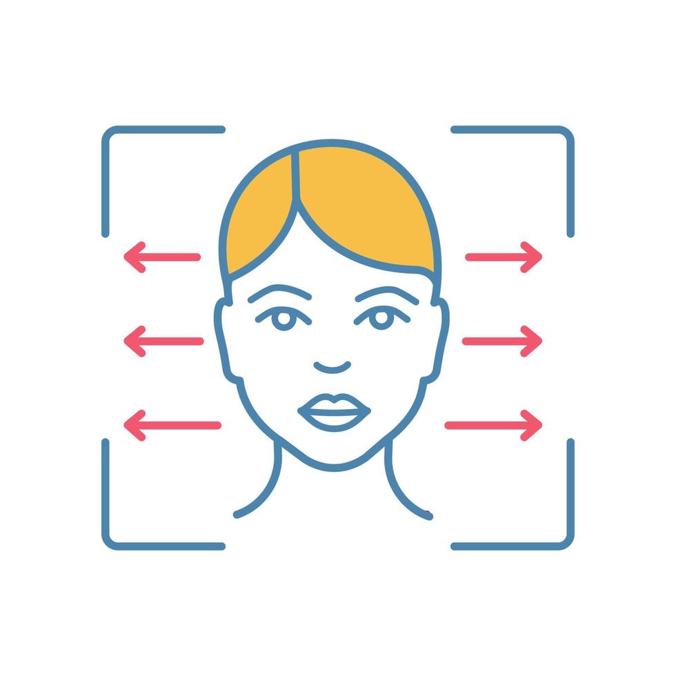 ícone de cor do leitor de reconhecimento facial. alinhamento de digitalização de identificação de rosto. cabeça humana. ajuste de verificação de identidade. ilustração vetorial isolada vetor