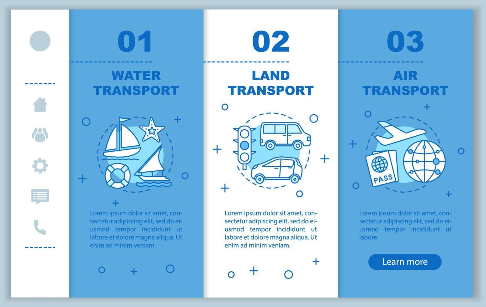 serviços de transporte onboarding modelo de vetor de páginas da web móvel. ideia de interface de smartphone responsivo com ilustrações lineares. passo a passo da página da Web de transporte terrestre. conceito de cor