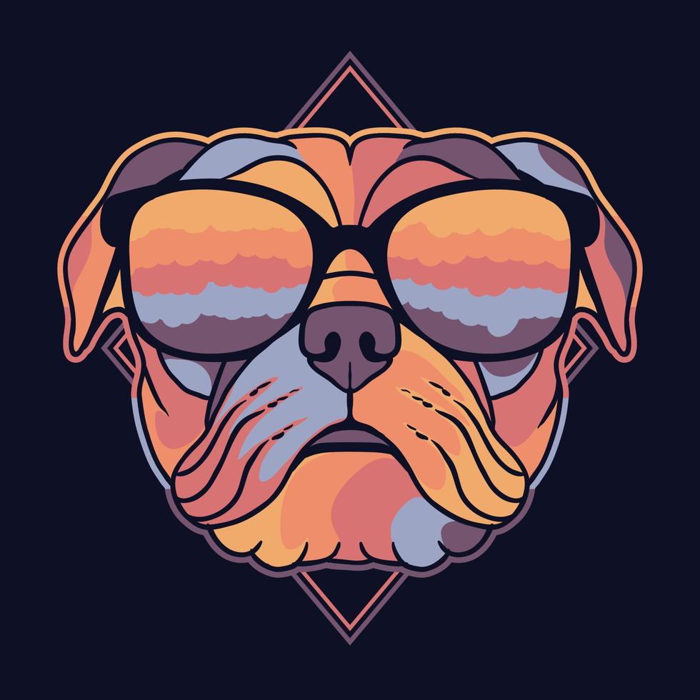 cão pug colorido usando uma ilustração vetorial de óculos vetor