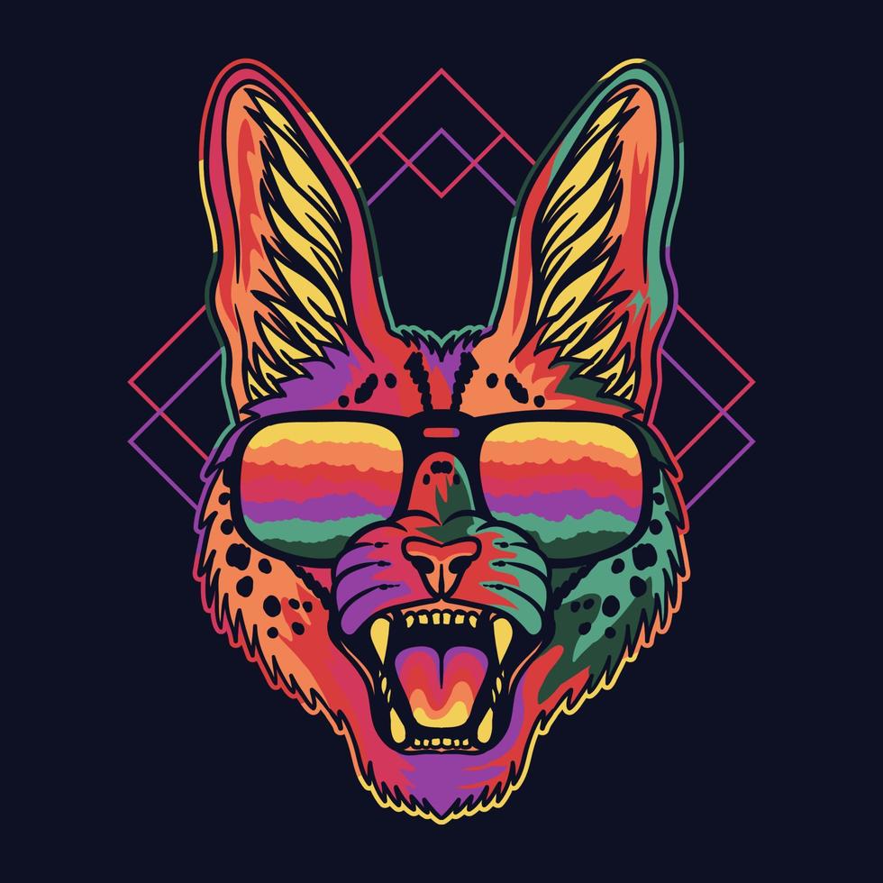 serval gato zangado colorido usando uma ilustração vetorial de óculos vetor