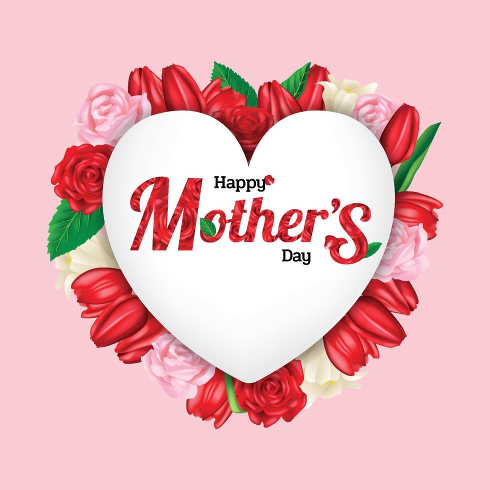 ilustração em vetor gráfico de quadro de coração do dia das mães na cor rosa, maquete do festival do dia das mães