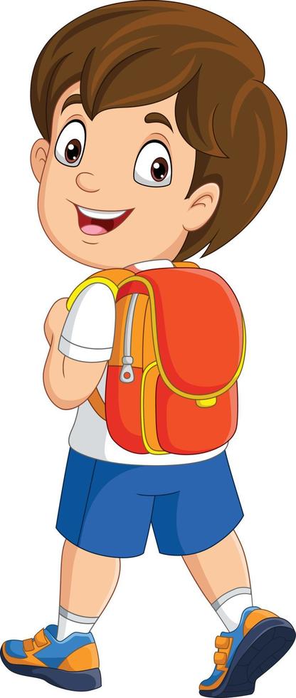 menino de escola feliz dos desenhos animados com mochila vetor
