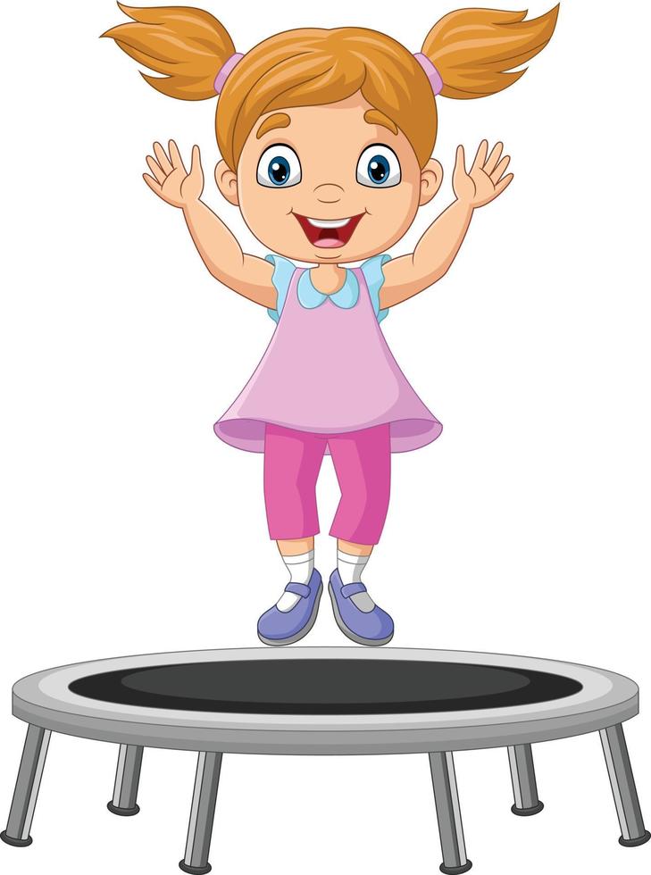 menina dos desenhos animados jogando trampolim vetor