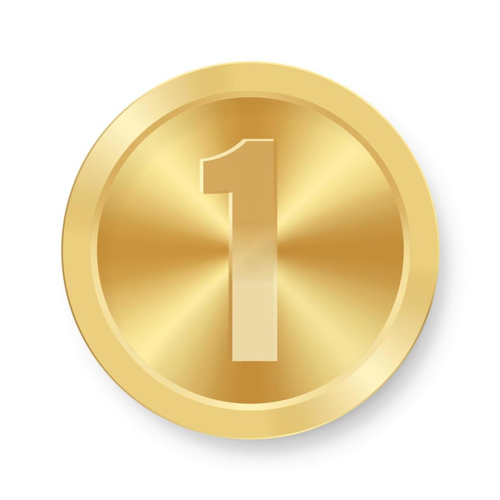 moeda de ouro com o número um. conceito de ícone da internet vetor