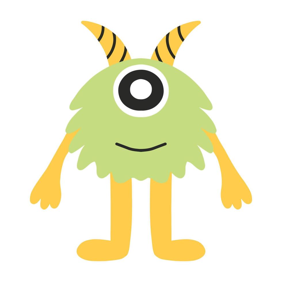 monstro fofo infantil. monstro amarelo com um olho e chifres. alienígena desenhado. ilustração vetorial. vetor