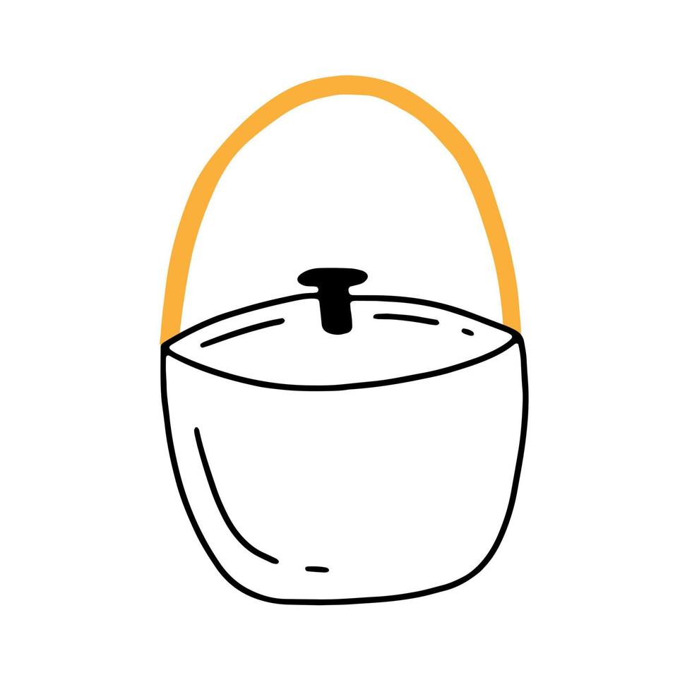 uma panela de acampamento para cozinhar em um estilo simples e bonito doodle. ilustração vetorial isolada vetor