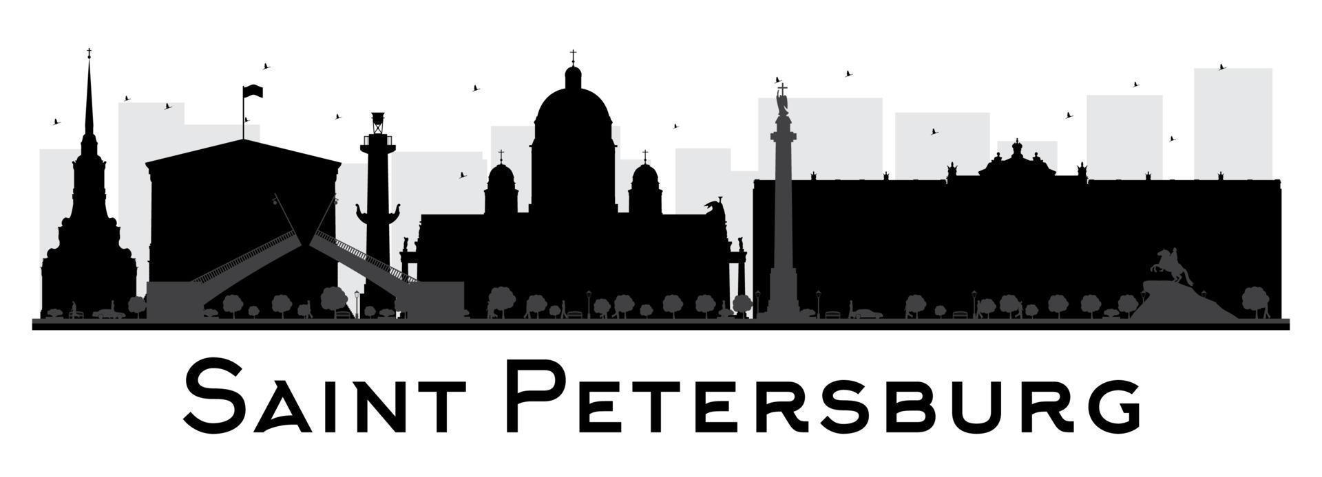 silhueta preto e branco do horizonte da cidade de São Petersburgo. vetor