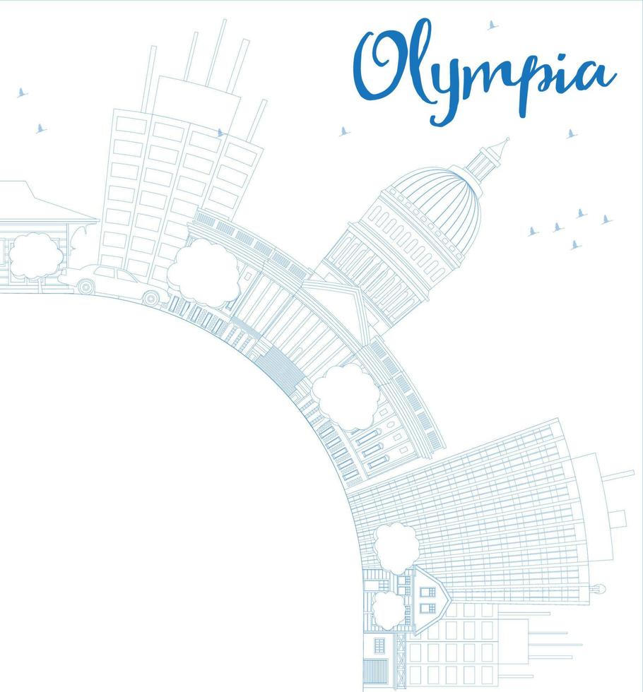 delinear o horizonte de olympia washington com edifícios azuis. vetor