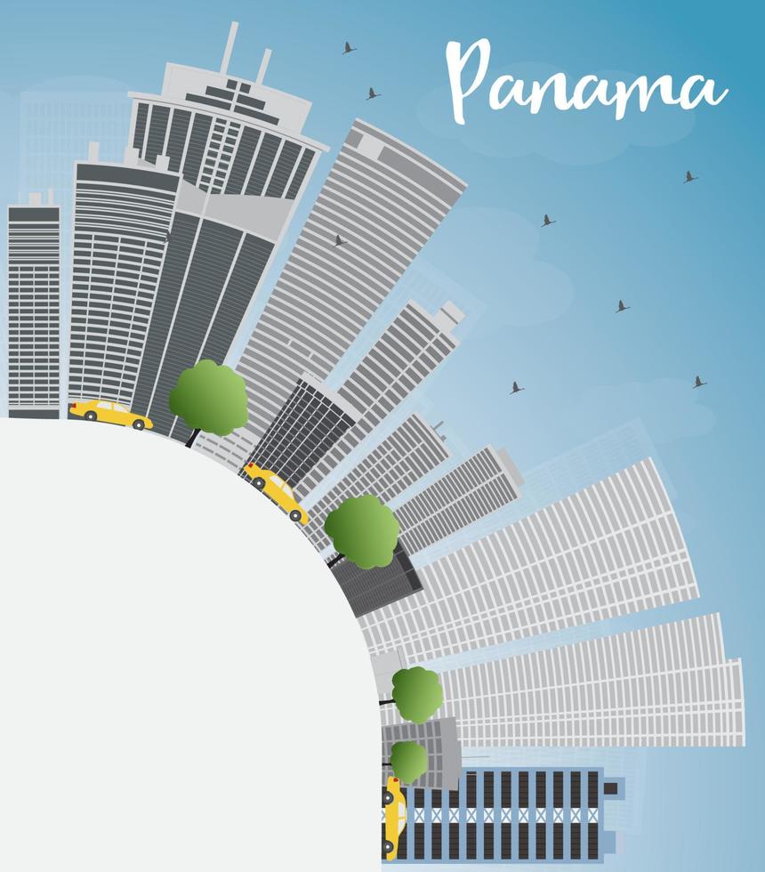 skyline da cidade do panamá com arranha-céus cinza, céu azul e espaço de cópia. vetor