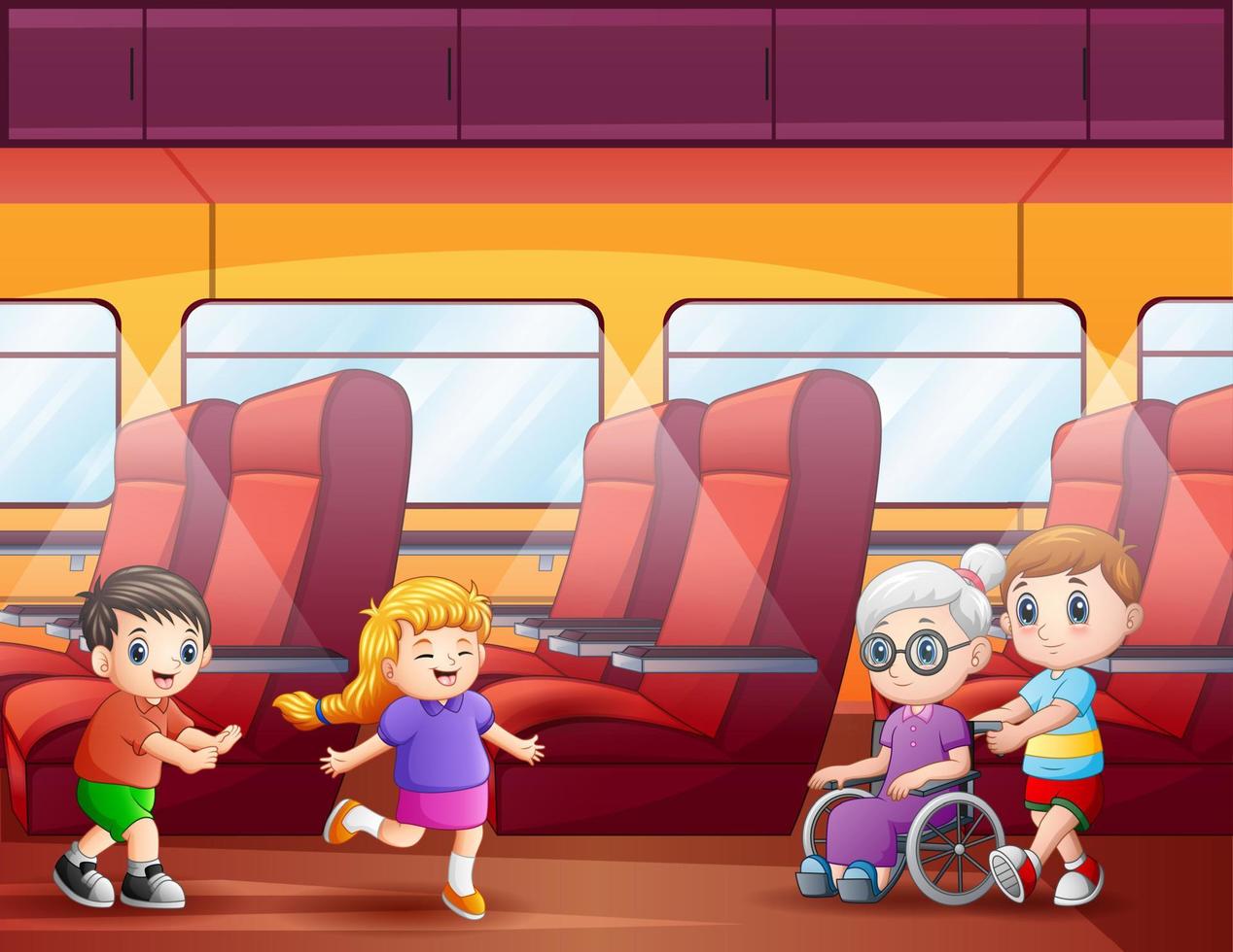 ilustração dos desenhos animados de vários passageiros no trem vetor