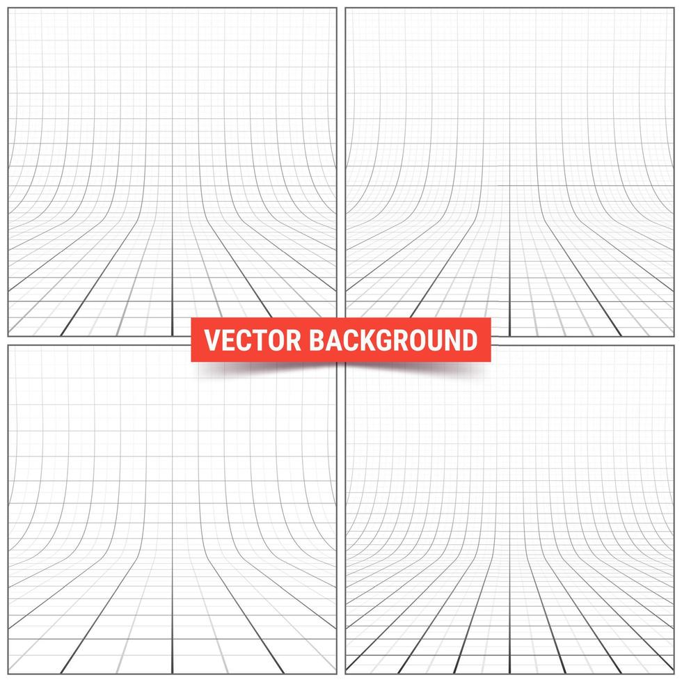 conjunto de cenários de estúdio com malha. grade de perspectiva curva com linhas maiores e menores. vetor