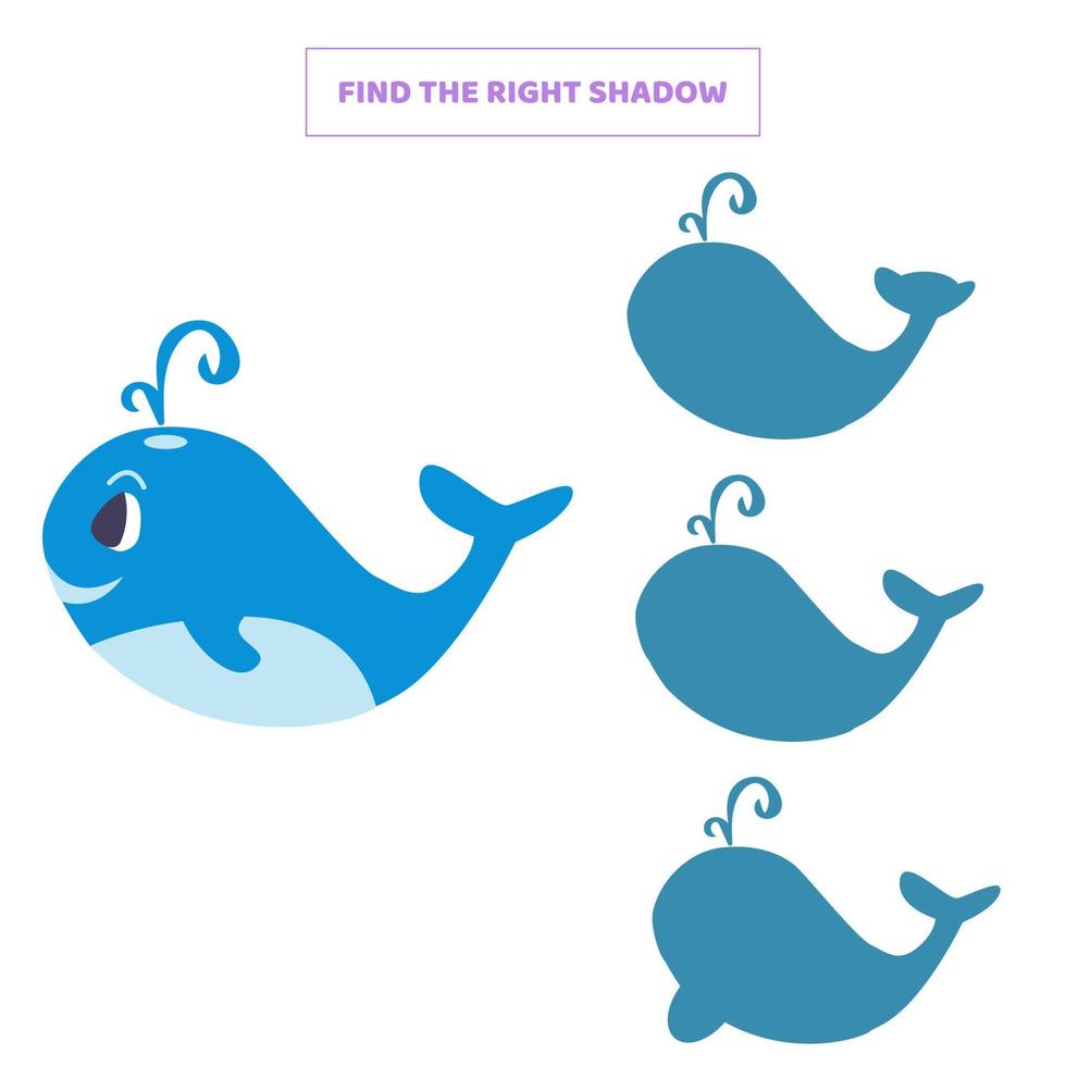 encontre a sombra certa para a baleia dos desenhos animados. vetor