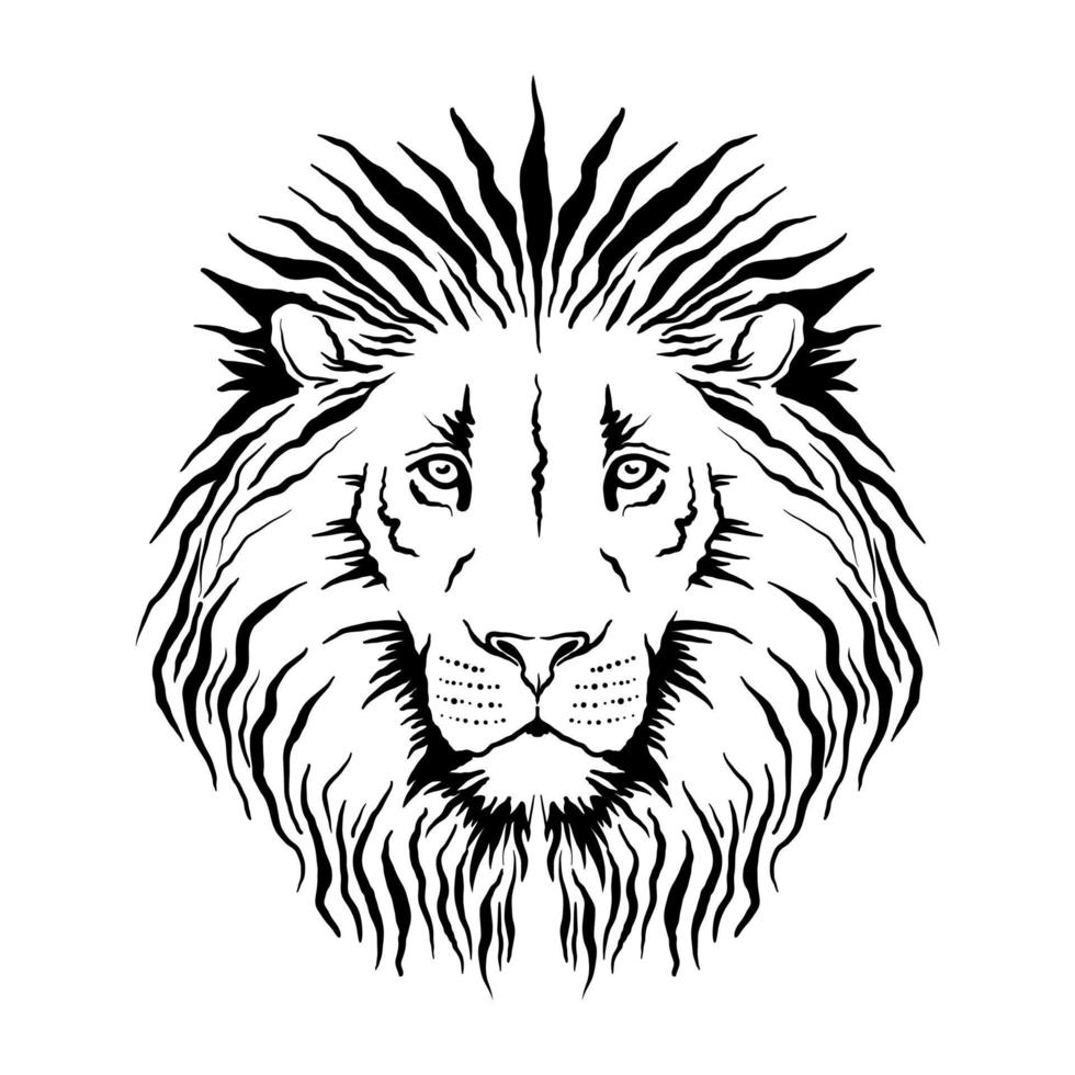 mão de vetor desenhada na cabeça de leão de tinta. rosto para logotipos de tatuagem, emblemas, crachás, rótulos de modelo e elementos de design vintage de camisetas. isolado em branco