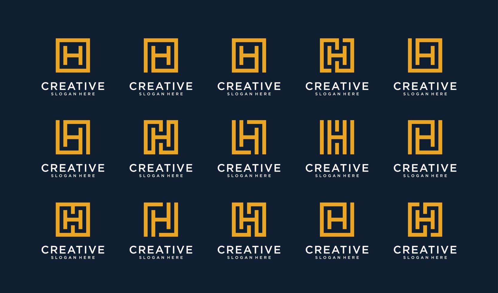 conjunto de logotipo da letra h em estilo quadrado vetor