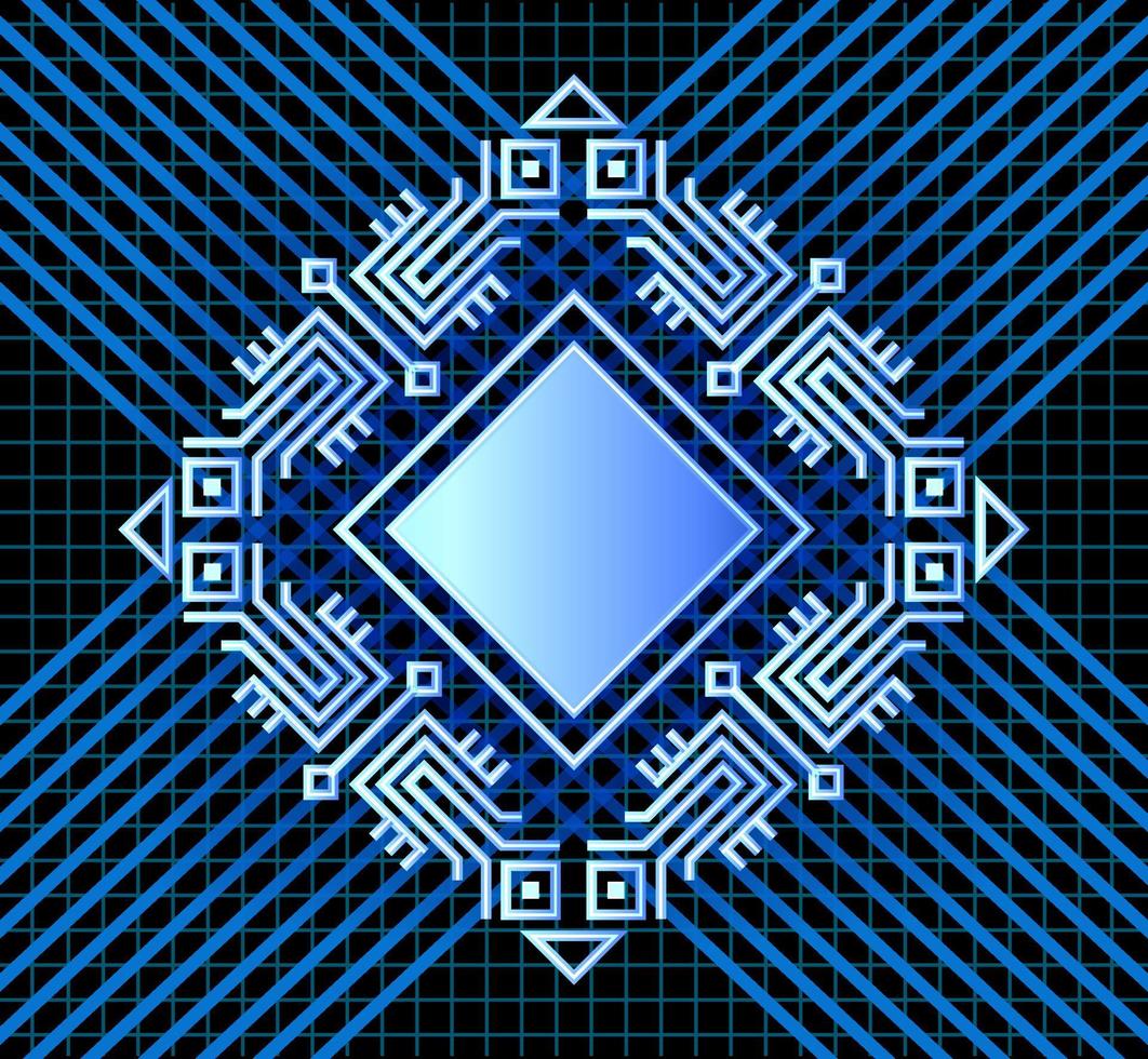 abstrato decorativo com CPU do computador. linha arte vector design fundo, ilustração criativa abstrata de processador de computador em cores azuis.