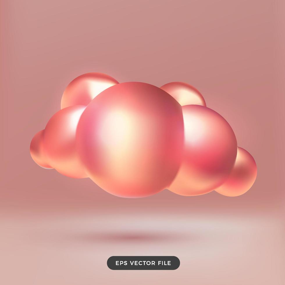 nuvem de ouro rosa 3D. estilo de renderização de desenho animado 3D vetor