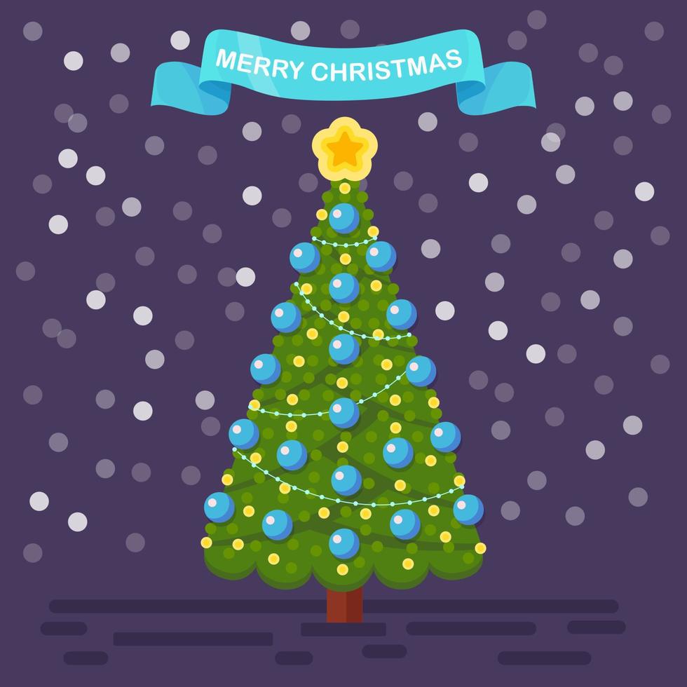 árvore de natal decorada com estrela, luzes, bolas de decoração. feliz natal  e feliz ano novo conceito. desenho vetorial 7163341 Vetor no Vecteezy