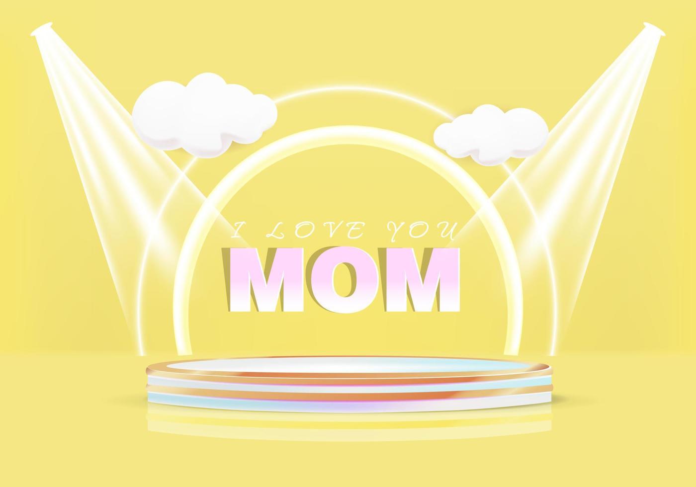 fundo de banner amarelo com um ornamento 3d mínimo, adequado para o dia das mães. vetor