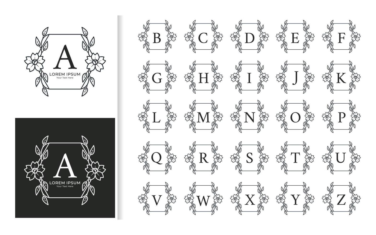 conjunto de alfabeto de logotipo de monograma de casamento de luxo decorativo vetor