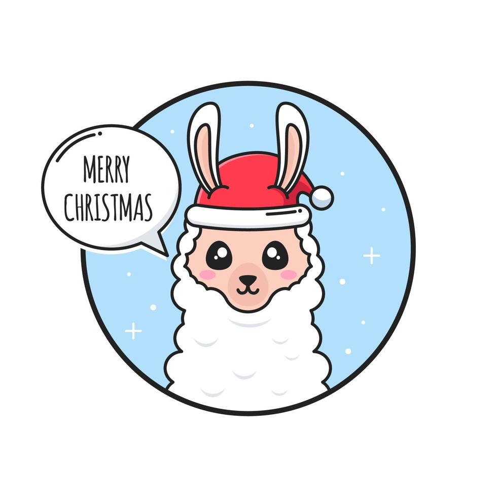 ilustração de feliz natal com alpaca fofa usar chapéu de papai noel vetor