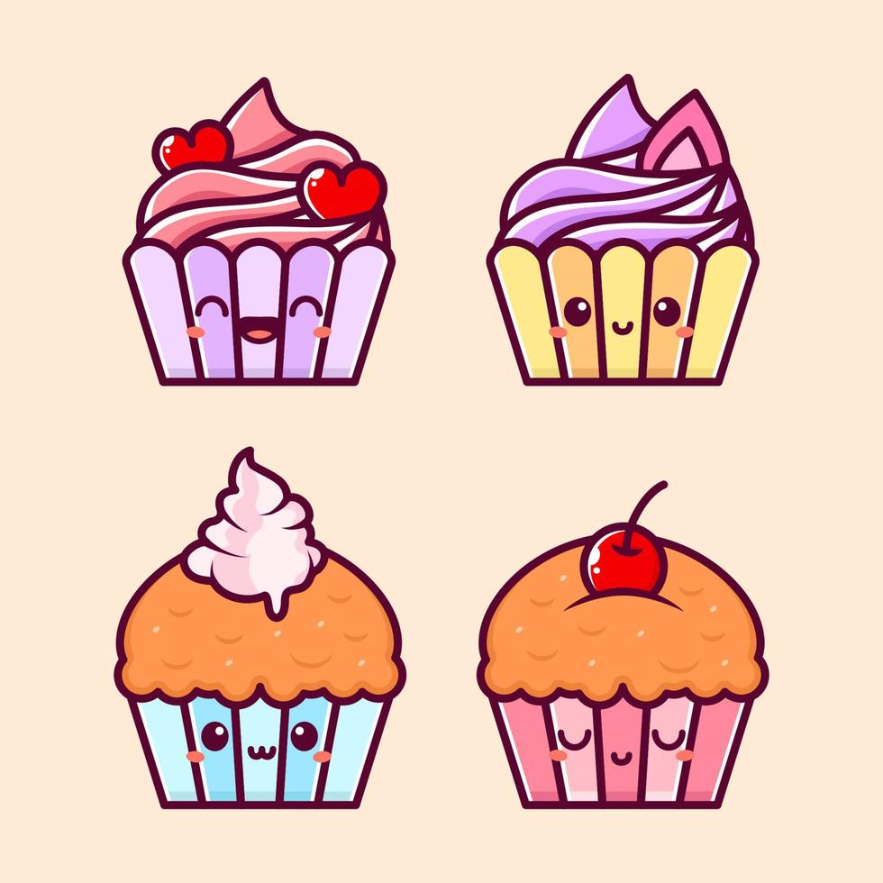 muffin e cupcake em estilo fofo vetor
